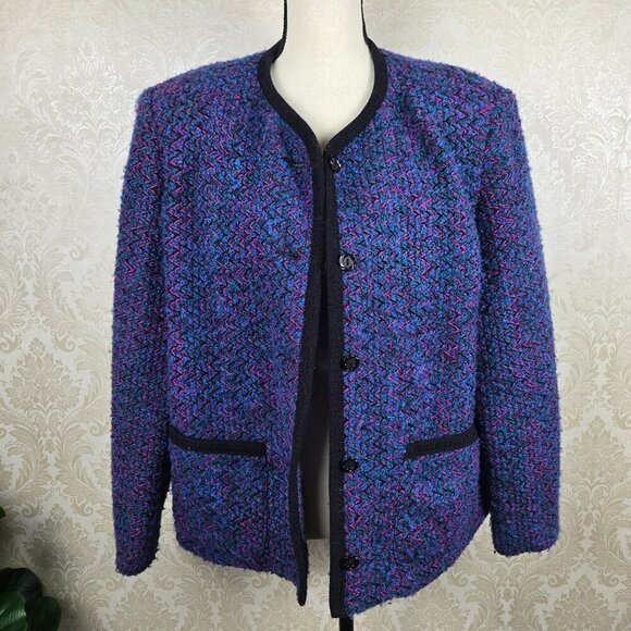 Haberdashery II Size 16W Multicolor Vertical Chevron Striped Jacket Button Close - Picture 1 of 12